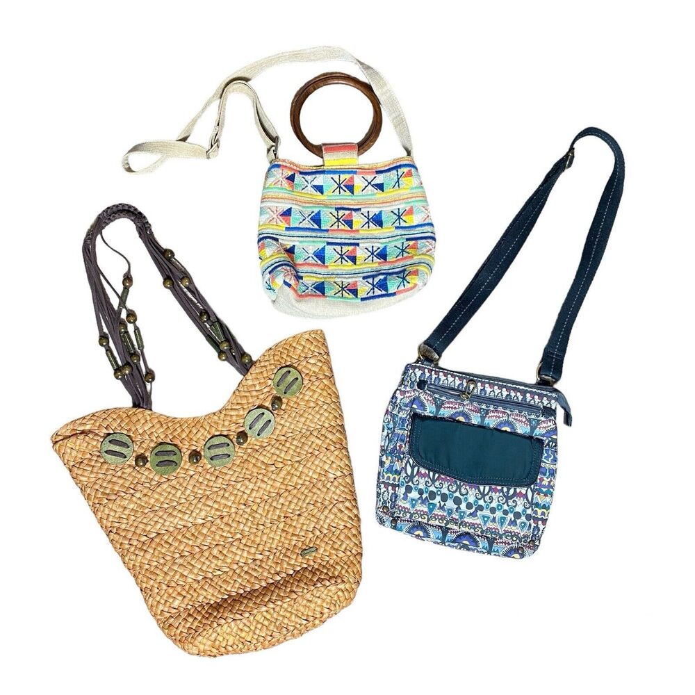 Womens Purse Lot of 3 Summer Handbags Sakroots Lulu Sun & Sand Boho Beach Bag